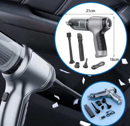 Aspirador de Mano Inalámbrico 4 en 1 con Soplador y Compresor, USB, para Hogar y Coche